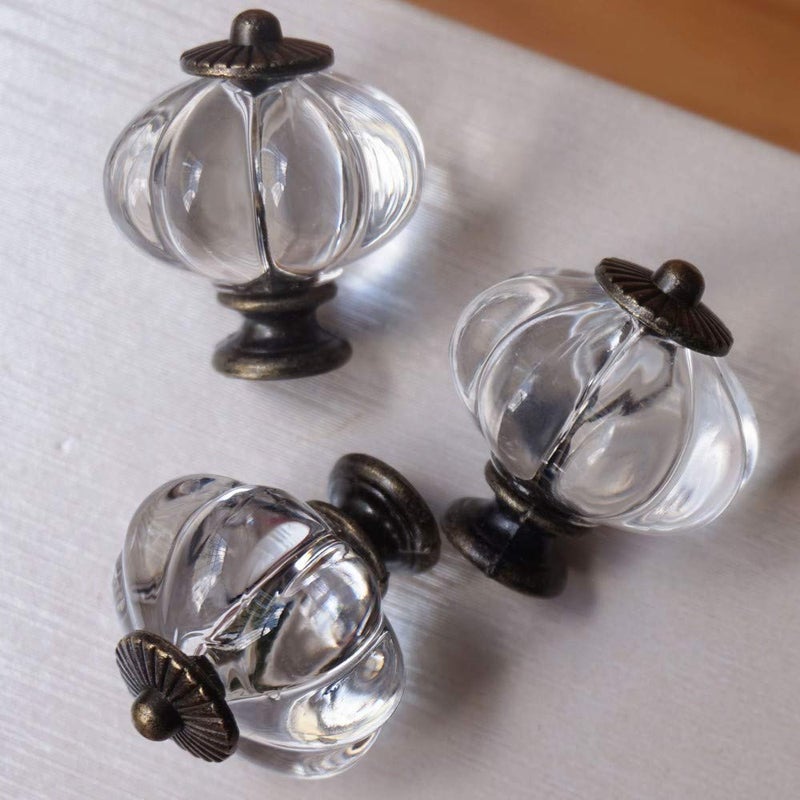 Perphin Acrylic Cabinet Knobs, 20 Pack Clear Pumpkin Antique Dresser Pulls with 3 Sized Screws for Closet, Kids Room, Drawers, Dresser, Kitchen Furniture Vintage Handles Pulls, Set of 20 - Image 3